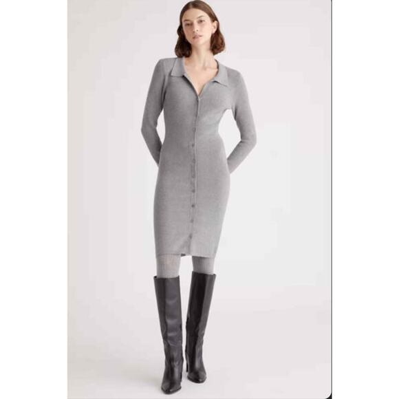 Quince Eco-knit button-up sweater dress grey - Picture 1 of 9
